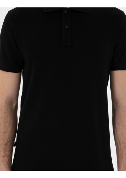 Erkek Siyah Slim Fit Kıvrılmaz Polo Yaka Basic Tişört 50302561-VR046