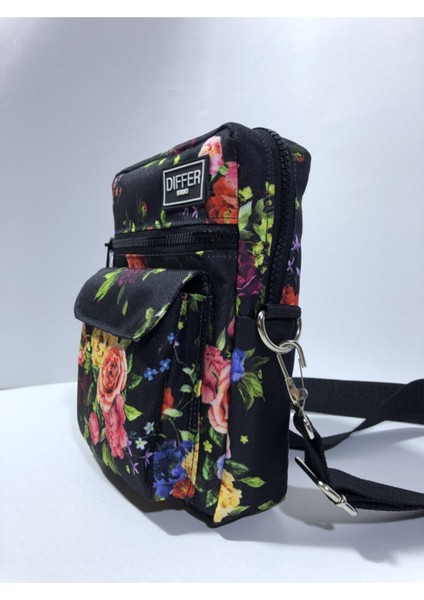 Pembe Çiçekli Siyah Omuz ve Çapraz Askılı Şık Tekstil Çanta fırsatları