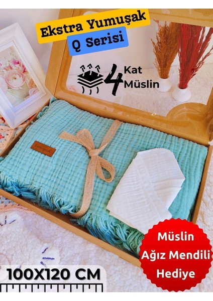 4 Kat Müslin Saçaklı Bebek Battaniyesi 100X120 Cm- %100 Pamuklu & Çok Amaçlı Battaniye
