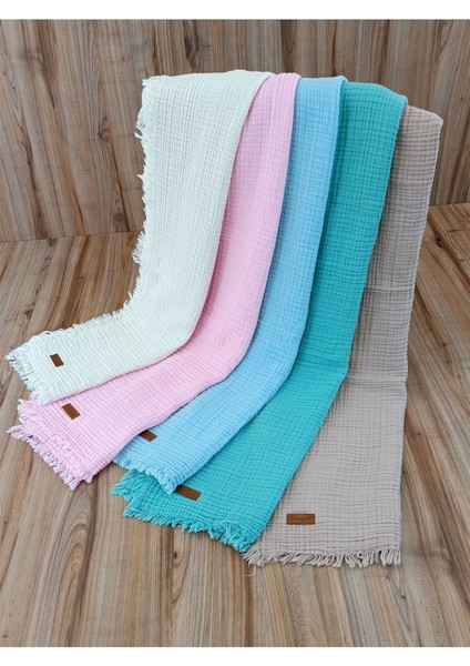 4 Kat Müslin Saçaklı Bebek Battaniyesi 100X120 Cm- %100 Pamuklu & Çok Amaçlı Battaniye
