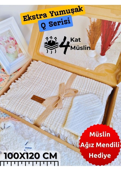 4 Kat Müslin Saçaklı Bebek Battaniyesi 100X120 Cm- %100 Pamuklu & Çok Amaçlı Battaniye