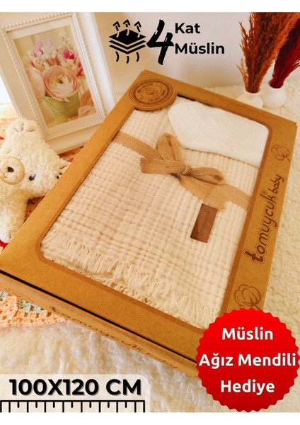 4 Kat Müslin Saçaklı Bebek Battaniyesi 100X120 Cm- %100 Pamuklu & Çok Amaçlı Battaniye fiyatları
