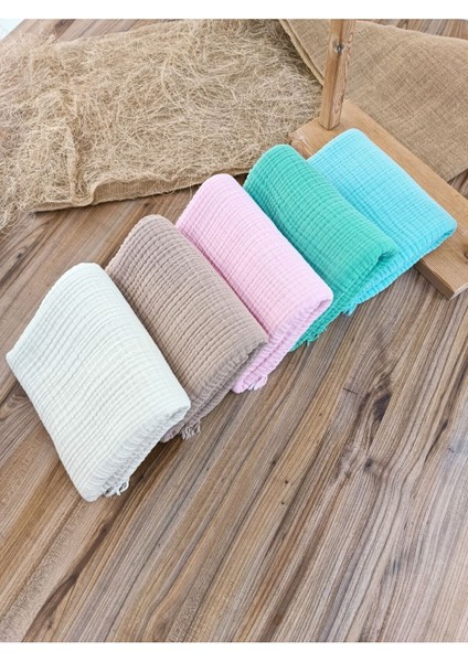 4 Kat Müslin Saçaklı Bebek Battaniyesi 100X120 Cm- %100 Pamuklu & Çok Amaçlı Battaniye