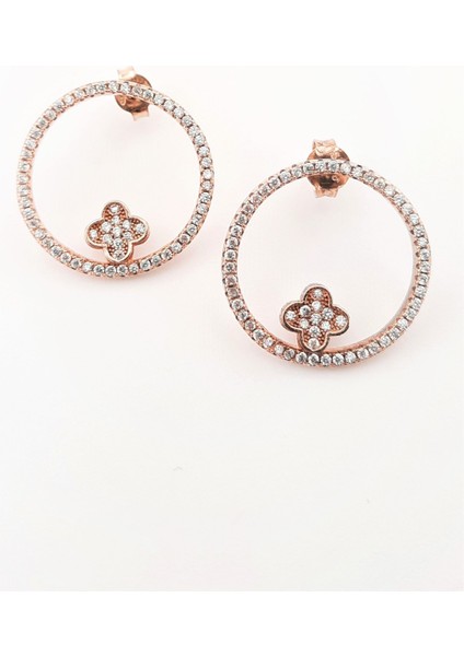 Zirkon Taşlı Rosegold Yan Halka Gümüş Küpe