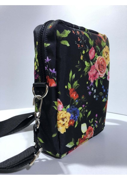 Pembe Çiçekli Siyah Omuz ve Çapraz Askılı Şık Tekstil Çanta indirimleri