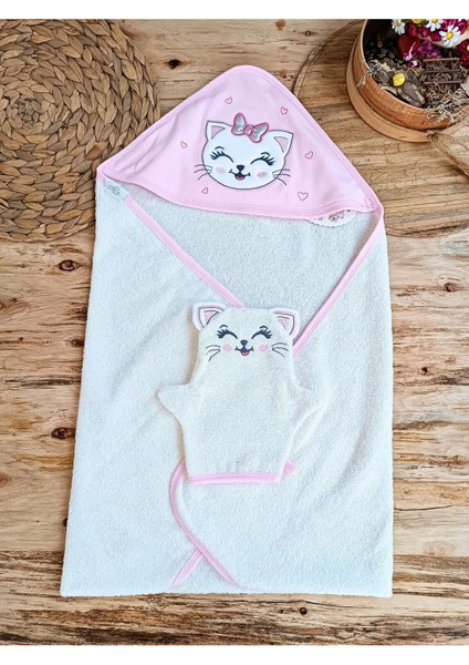 Bebek Banyo Havlusu Pamuklu Başlıklı Havlu Silgi Hediyelik Yumuşacık Su Emici Kedi Nakışlı fiyatları