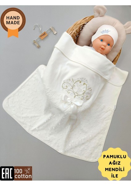 Kız Bebek Battaniyesi %100 Pamuklu Şık Dantelli Nakışlı Doğal Organik Uyku Örtüsü Yenidoğan