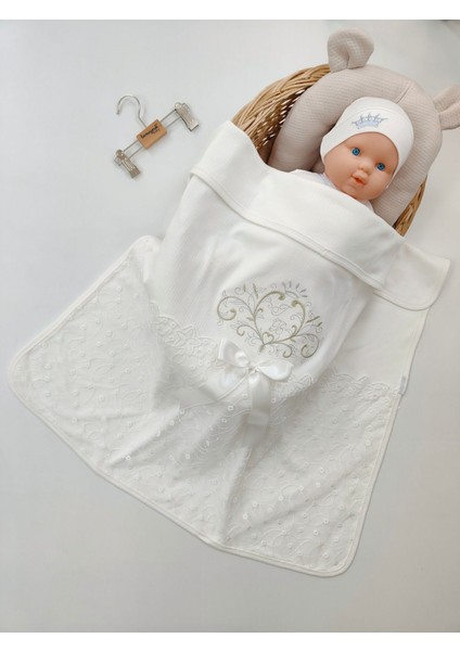 Kız Bebek Battaniyesi %100 Pamuklu Şık Dantelli Nakışlı Doğal Organik Uyku Örtüsü Yenidoğan modelleri