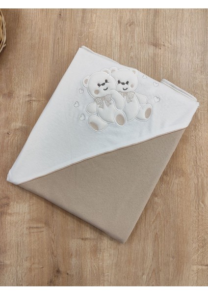 %100 Pamuklu & Mevsimlik Bebek Battaniyesi - Ayıcık Nakışlı Bebek Örtüsü 80X90 cm