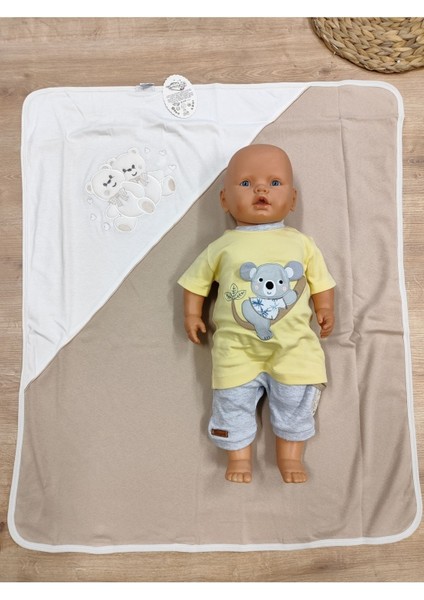 %100 Pamuklu & Mevsimlik Bebek Battaniyesi - Ayıcık Nakışlı Bebek Örtüsü 80X90 cm
