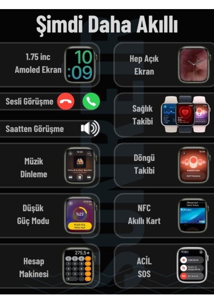 Watch 9 HW Mini 2 Uzay Gri – 41MM Akıllı Saat, Sesli Görüşmeli, Android-iPhone & Huawei Uyumlu 8-10