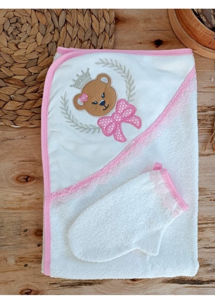 Pamuklu & Başlıklı Bebek Banyo Havlusu - Ayıcık Nakışlı & Yumuşak Bebek Havlusu