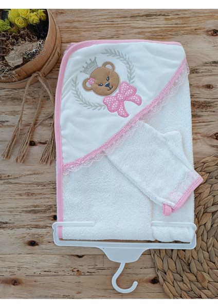 Pamuklu & Başlıklı Bebek Banyo Havlusu - Ayıcık Nakışlı & Yumuşak Bebek Havlusu