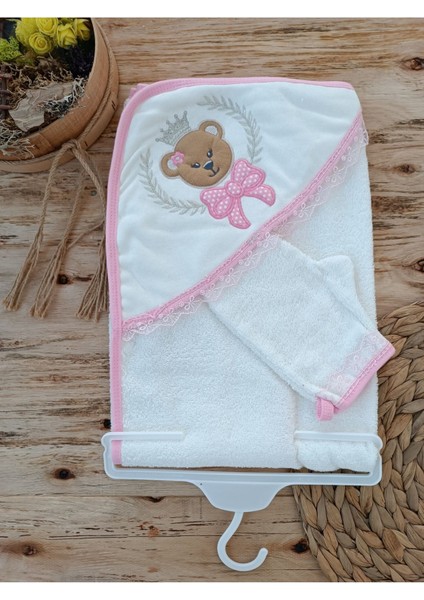 Pamuklu & Başlıklı Bebek Banyo Havlusu - Ayıcık Nakışlı & Yumuşak Bebek Havlusu