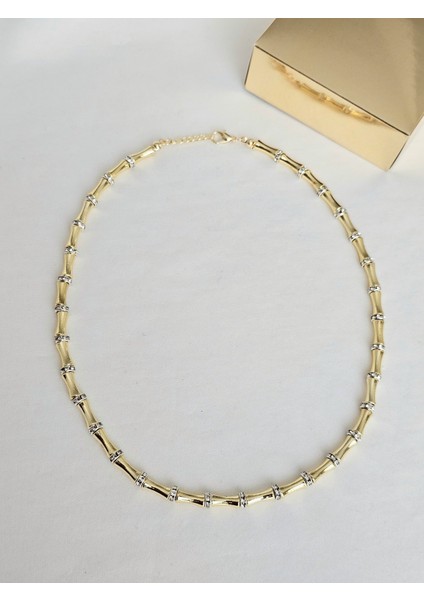 Zirkon Taşlı Kemik Kolye Gold Gümüş Kolye Çelik Kadın Kolye Hediye Günlük Kolye Serenay Kolye