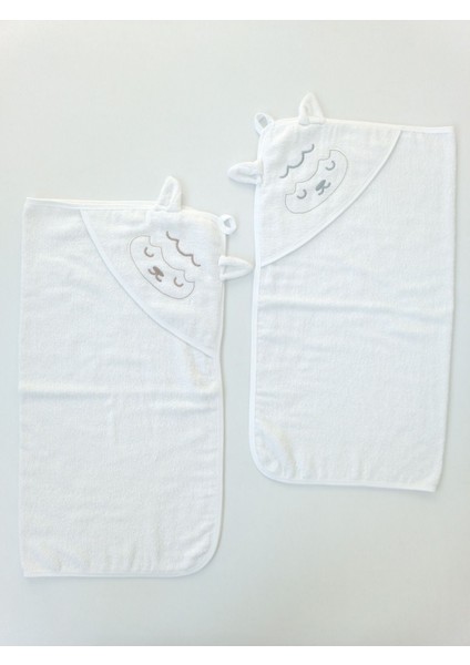 Pamuklu & Başlıklı Bebek Banyo Havlusu - Kuzu Nakışlı & Yumuşak Havlu
