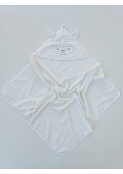 Pamuklu & Başlıklı Bebek Banyo Havlusu - Kuzu Nakışlı & Yumuşak Havlu