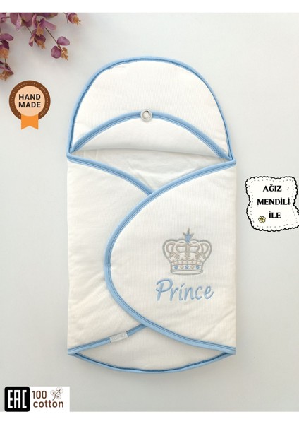 Çizgi Efektli Prince Erkek Bebek Klasik Kundak Ekru-Mavi
