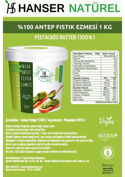 Natürel %100 Antep Fıstığı Ezmesi 1 kg