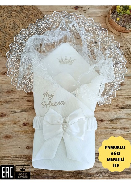Sahra Taçlı My Princess Kız Bebek Kundak Ekru