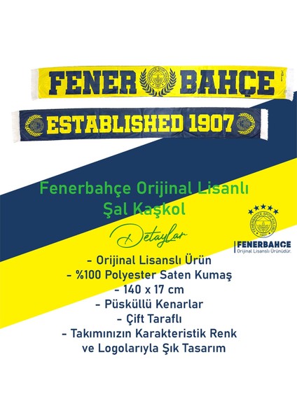 Orijinal Lisanslı Established 1907 Fenerbahçe Saten Şal Atkı