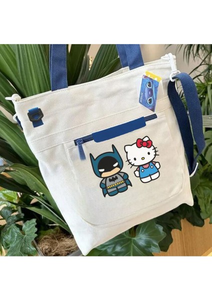 Batman & Hello Kitty Mavi Kanvas Postacı Çantası