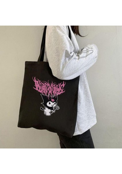 Gzm Anime Kuromi Siyah Bez Çanta