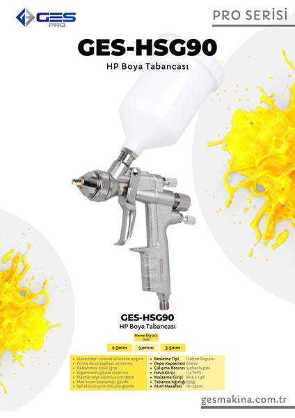 Pro HSG90 (3.0mm) Üstten Depolu Hp Profesyonel Boya Tabancası fırsatları