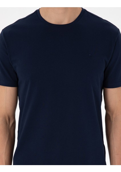 Erkek Lacivert %100 Pamuk Slim Fit Bisiklet Yaka Basic Tişört 50306980-VR033