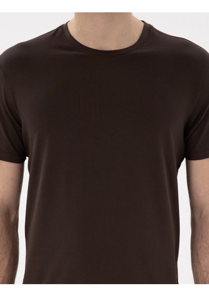 Erkek Kahverengi Slim Fit Merserize Basic Tişört 50302560-VR029