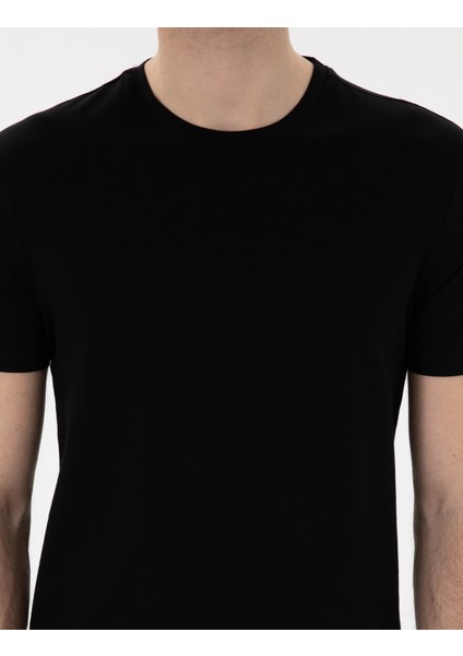 Erkek Siyah Slim Fit Merserize Basic Tişört 50302560-VR046