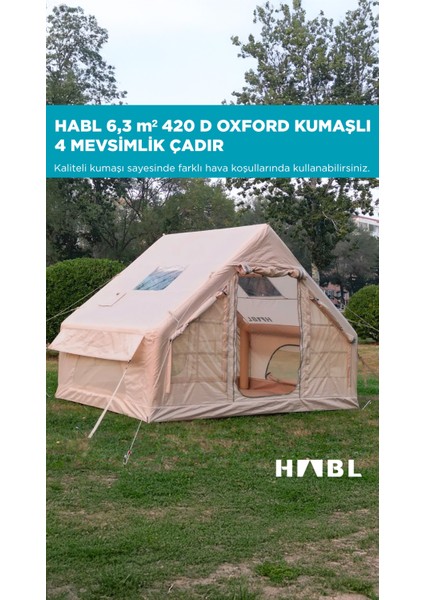 6 Kişilik 6.3m2 Su,rüzgar ve Kar Geçirmez 420D Oxford Kumaşlı 4 Mevsim Şişme Çadır 300*210*200CM