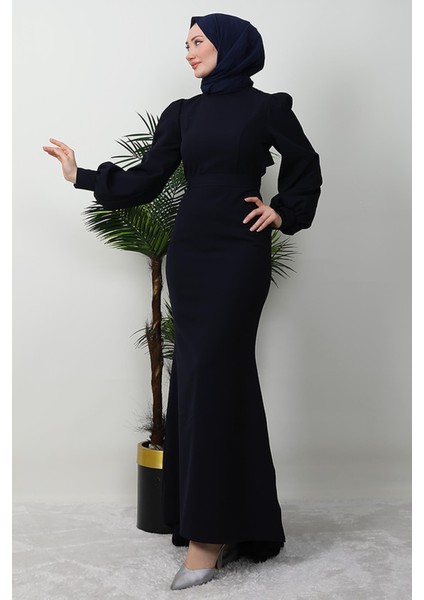 Lavin Krep Elbise Koyu Lacivert