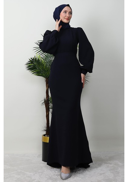 Lavin Krep Elbise Koyu Lacivert modelleri