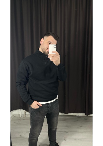 3 Iplik Şardonlu Yarım Yaka Sweatshirt