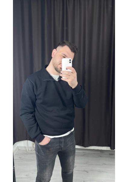 3 Iplik Şardonlu Yarım Yaka Sweatshirt fiyatları
