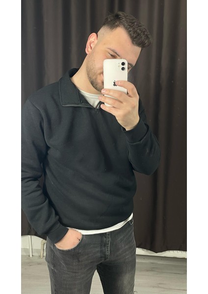 3 Iplik Şardonlu Yarım Yaka Sweatshirt modelleri
