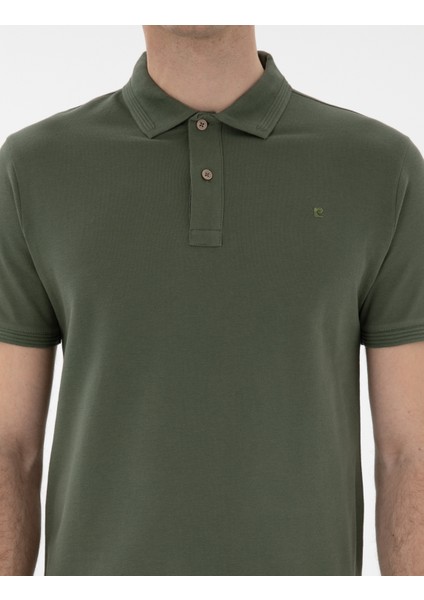 Erkek Haki Slim Fit Kıvrılmaz Polo Yaka Basic Tişört 50302561-VR027