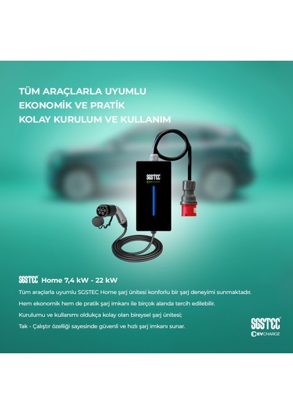 Home 22kW 5Metre Kablolu Taşınabilir Elektrikli Araç Şarj Cihazı indirimleri