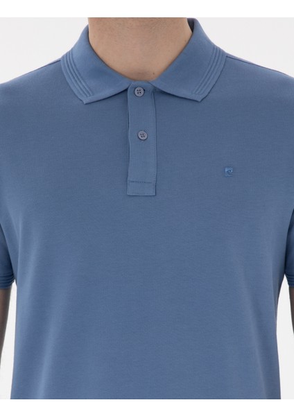 Erkek Mavi Slim Fit Kıvrılmaz Polo Yaka Basic Tişört 50302561-VR036
