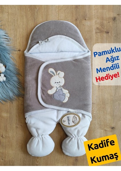 Kadife Ayıcıklı Ayaklı Kundak Sütlü Kahve