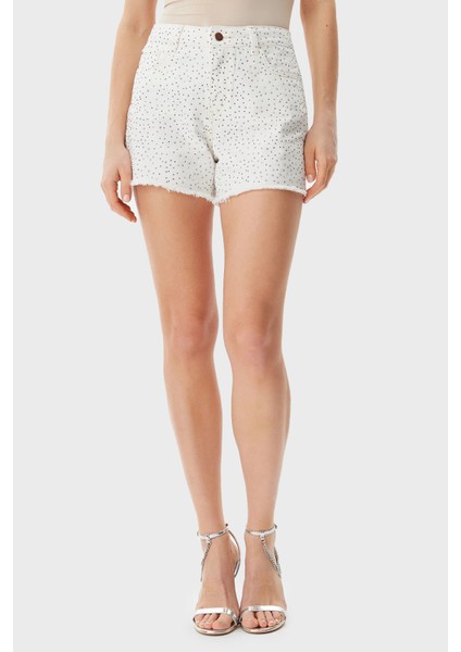 Relaxed Yüksek Bel Pamuklu Taşlı Short W5GD74D5N91 Bayan Short W5GD74 D5N91 Gwbl