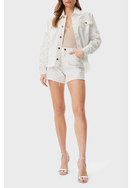Relaxed Yüksek Bel Pamuklu Taşlı Short W5GD74D5N91 Bayan Short W5GD74 D5N91 Gwbl