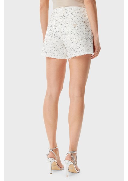Relaxed Yüksek Bel Pamuklu Taşlı Short W5GD74D5N91 Bayan Short W5GD74 D5N91 Gwbl