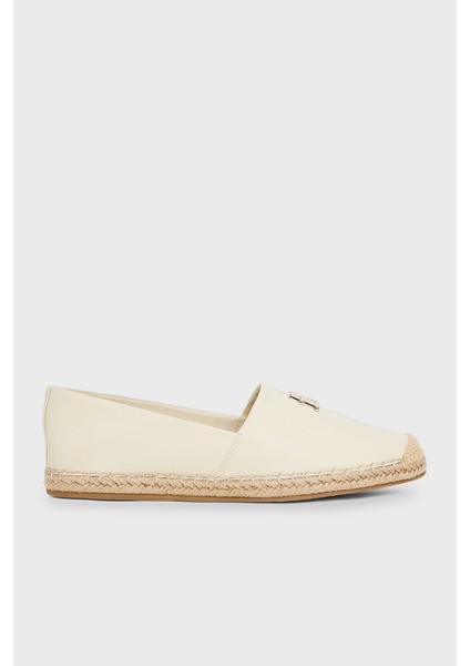 % 100 Deri Yuvarlak Burun Espadril Bayan Espadril FW0FW08540 Acj