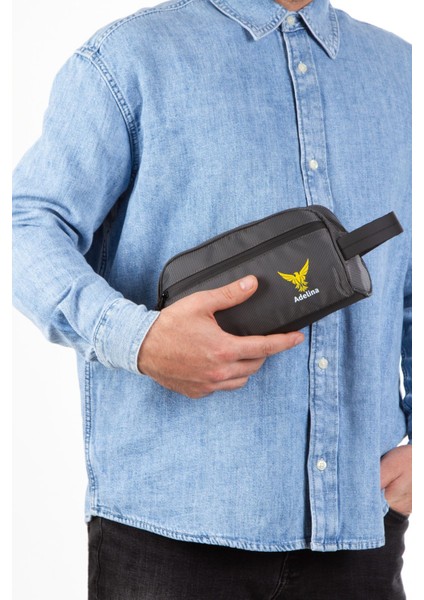 Gri Kumaş El Çantası, Su Geçirmez, Fermuarlı, Seyahat ve Kozmetik İçin Şık Tasarım