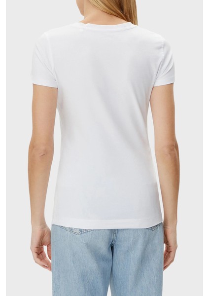 Cn Ss Glitter Streç Pamuklu Slim Fit Sim Logolu T Shirt W5GI14J1314 Bayan T Shirt W5GI14 J1314 G011