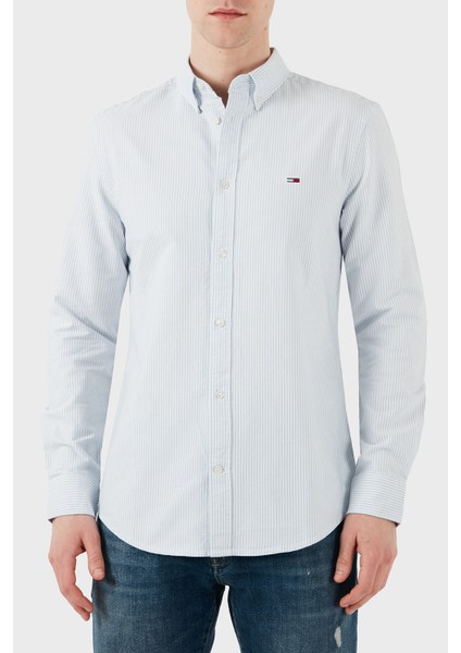 Pamuk Slim Fit Çizgili Gömlek Erkek Gömlek DM0DM20668 0A8 fırsatları