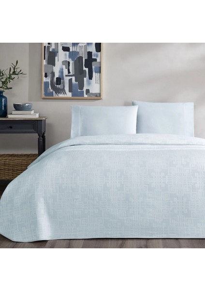 Jakar Desen Tek Kişilik Pamuklu Pike Takımı Vignes Mavi