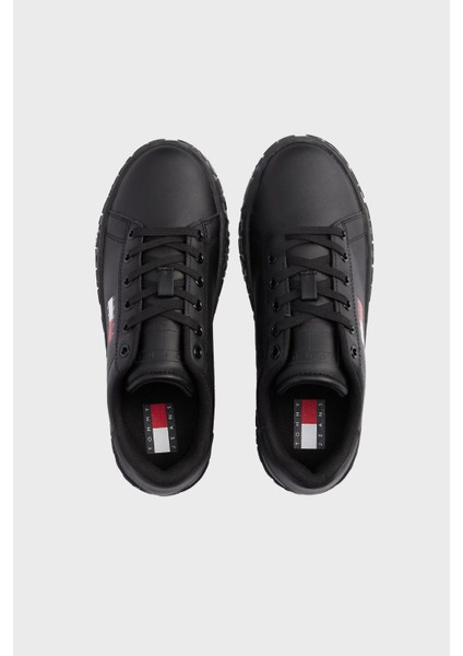 Tommy Jeans Logolu Deri Karışımlı Kalın Tabanlı Sneaker Ayakkabı Bayan Ayakkabı EN0EN02703 Bds modelleri